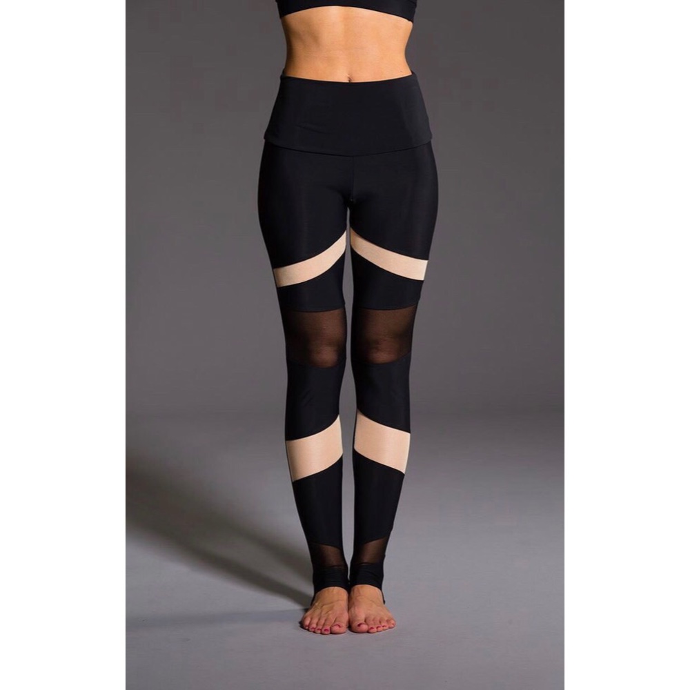 Onzie High Rise Bondage Legging: Black/Nude Mesh